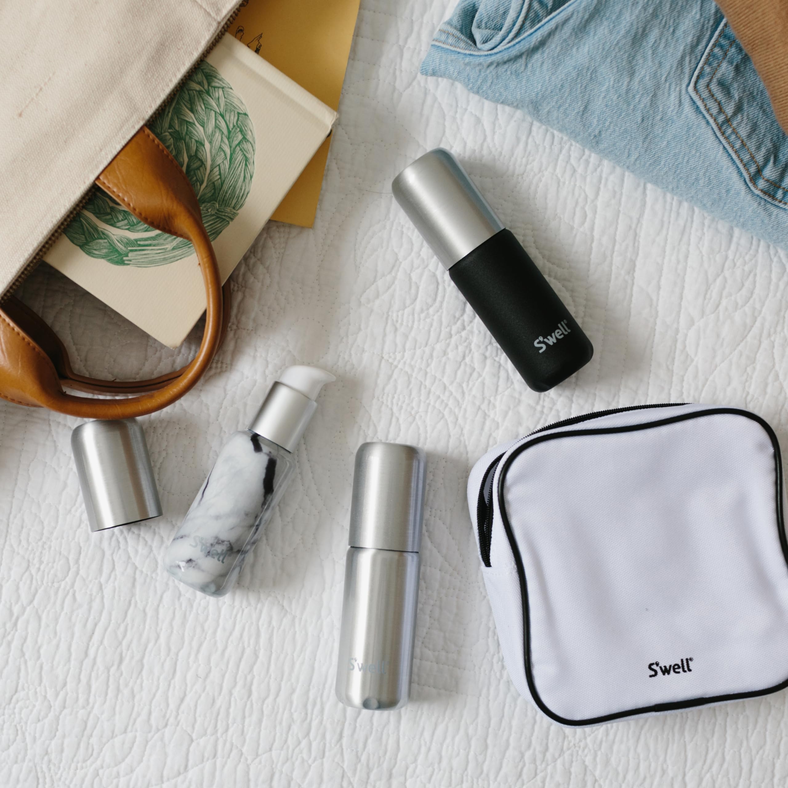 S'well 3.4oz Travel Bottle Set, Includes 3 Lightweight and Recyclable Aluminum Bottles, Leakproof Pumps For Shampoo, Conditioner, Body Wash, Lotions, Sanitizers, and More, TSA Carry On Approved - Image 6