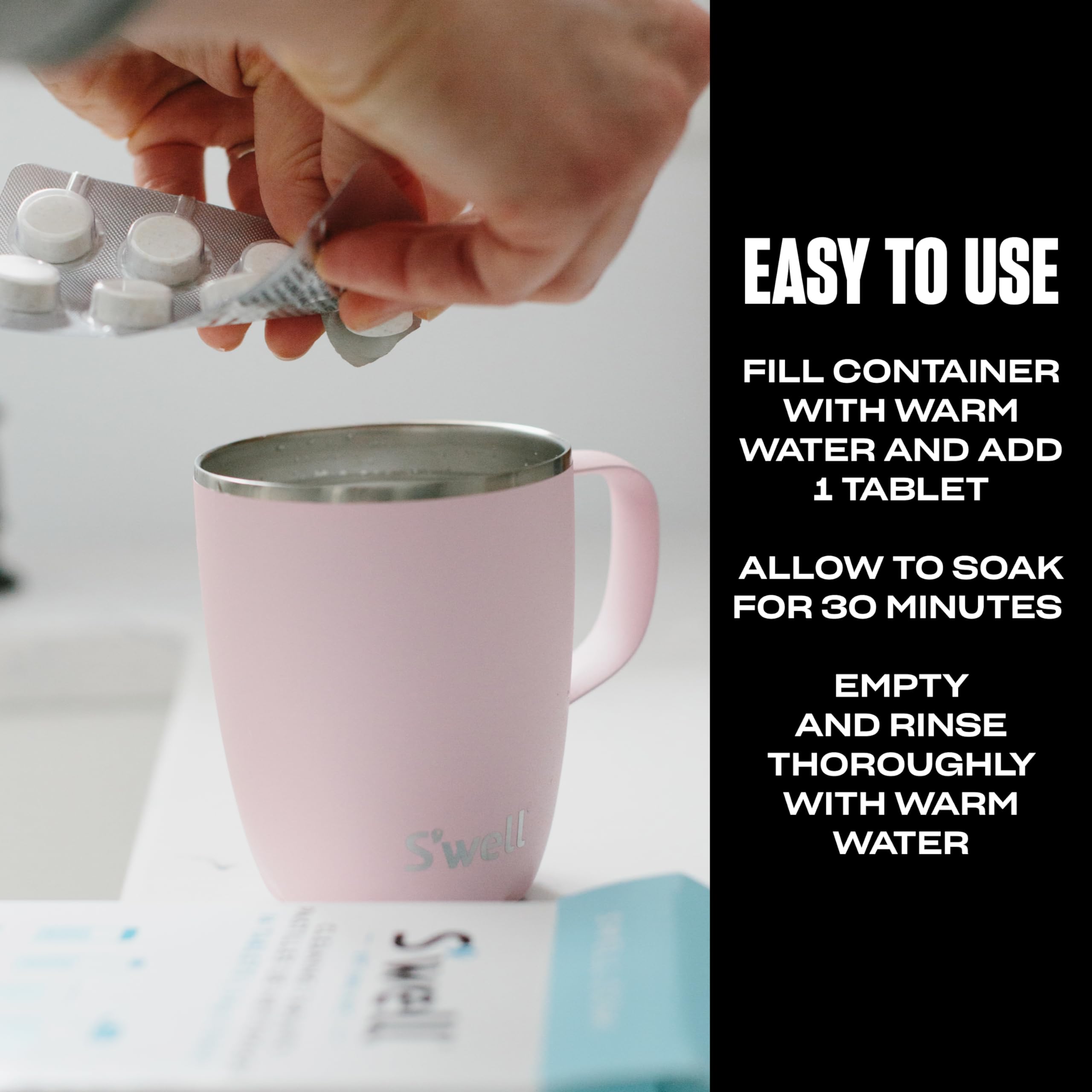 S'well Cleaning Tablets, 16 Tablets, Fast Acting Fizz Away Residue And Odor In Stainless Steel, Chlorine Free And Derived From Natural Substances - Image 3