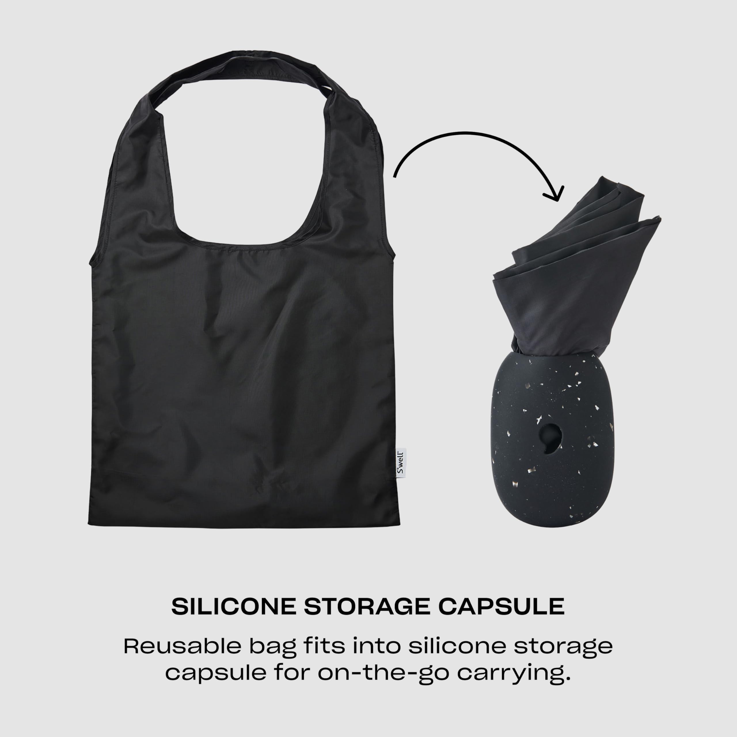 S'well Droplet Tote, Onyx Speckle, Reusable And Packable Tote Bag, Lightweight And Packs Into Silicone Capsule For Storage, Ideal For Grocery Store, Travel, Shopping, And More,One Size - Image 3