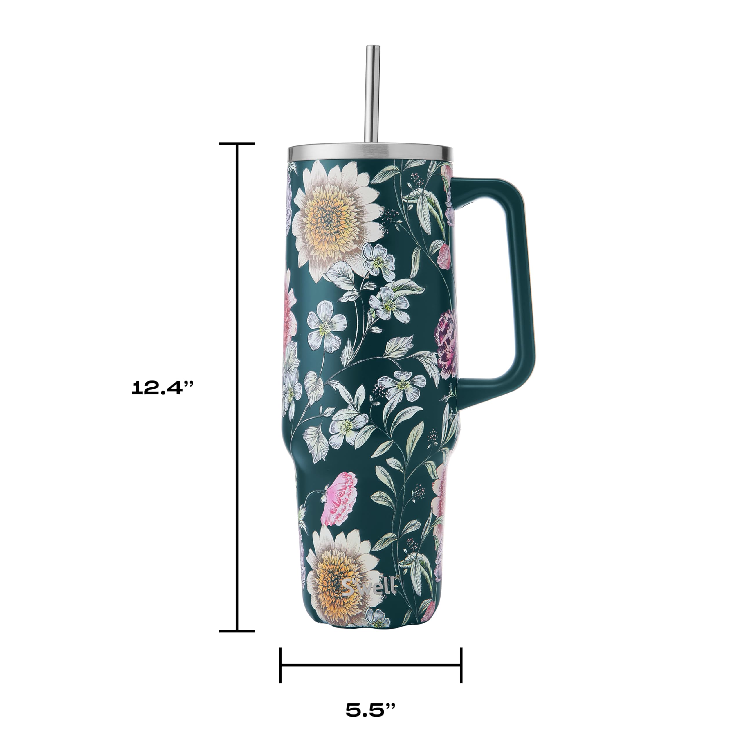 S'well Recycled Stainless Steel Tumbler XL with Straw and Handle, 40oz, Midnight Botanical, Triple Layered Vacuum Insulated Container Keeps Drinks Cold 50 hours and Hot for 10, BPA Free - Image 5