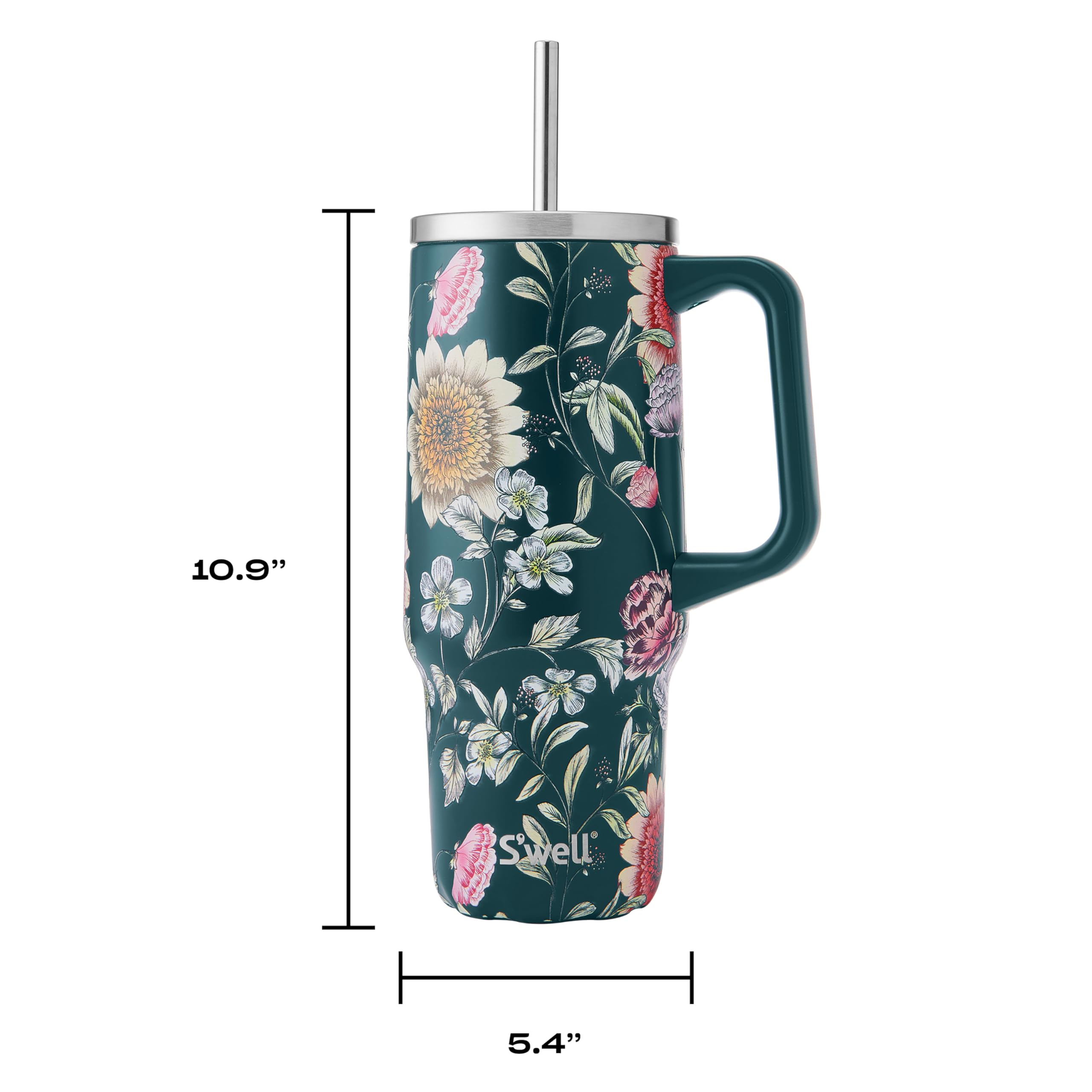 S'well Recycled Stainless Steel Tumbler XL with Straw and Handle, 30oz, Midnight Botanical, Triple Layered Vacuum Insulated Container Keeps Drinks Cold 36 hours and Hot for 9, BPA Free - Image 5
