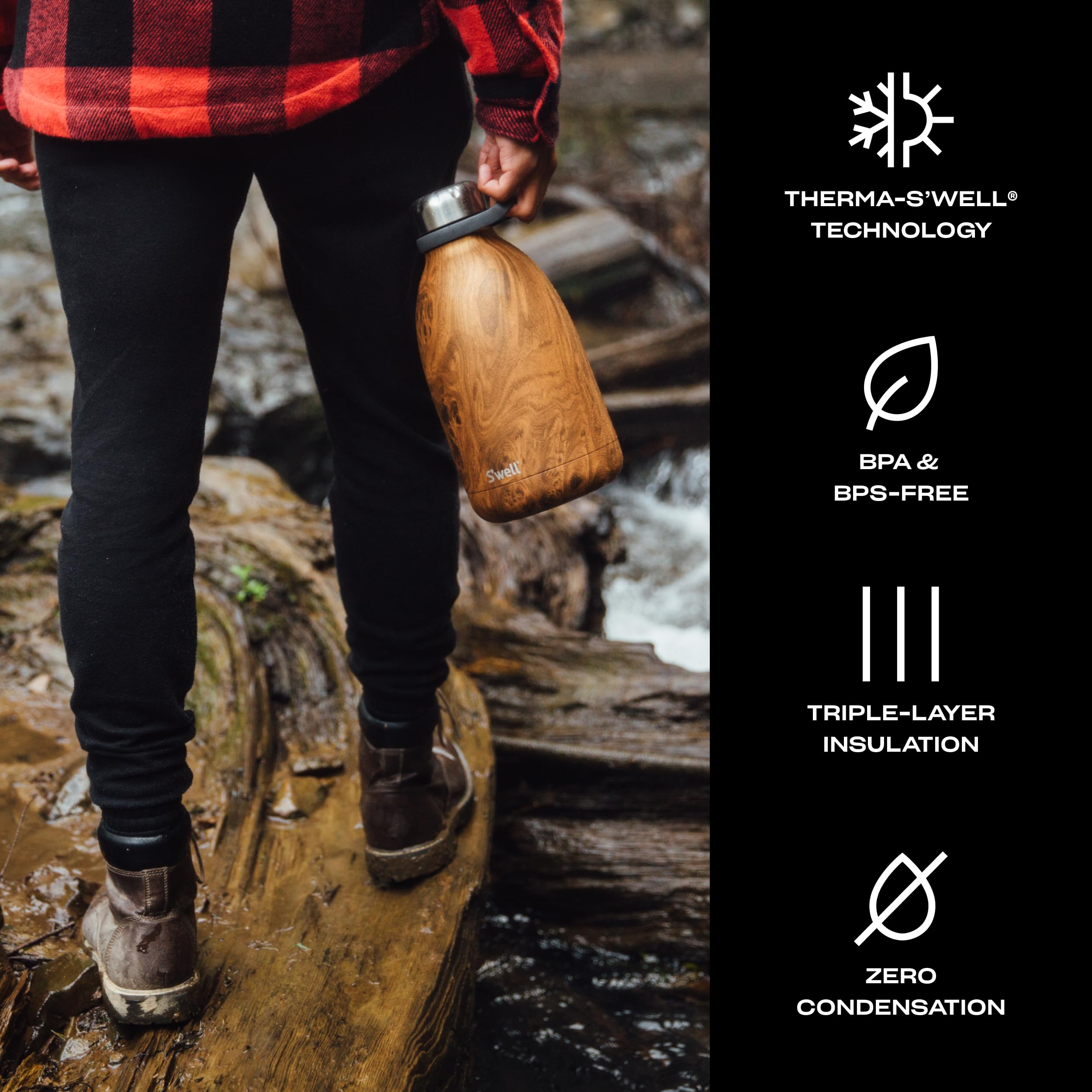 S'well Stainless Steel Roamer Bottle-64 Fl Oz-Teakwood Triple-Layered Vacuum-Insulated Containers Keeps Drinks Cold for 72 Hours and Hot for 24-BPA-Free Travel Water Bottle, 64oz - Image 4