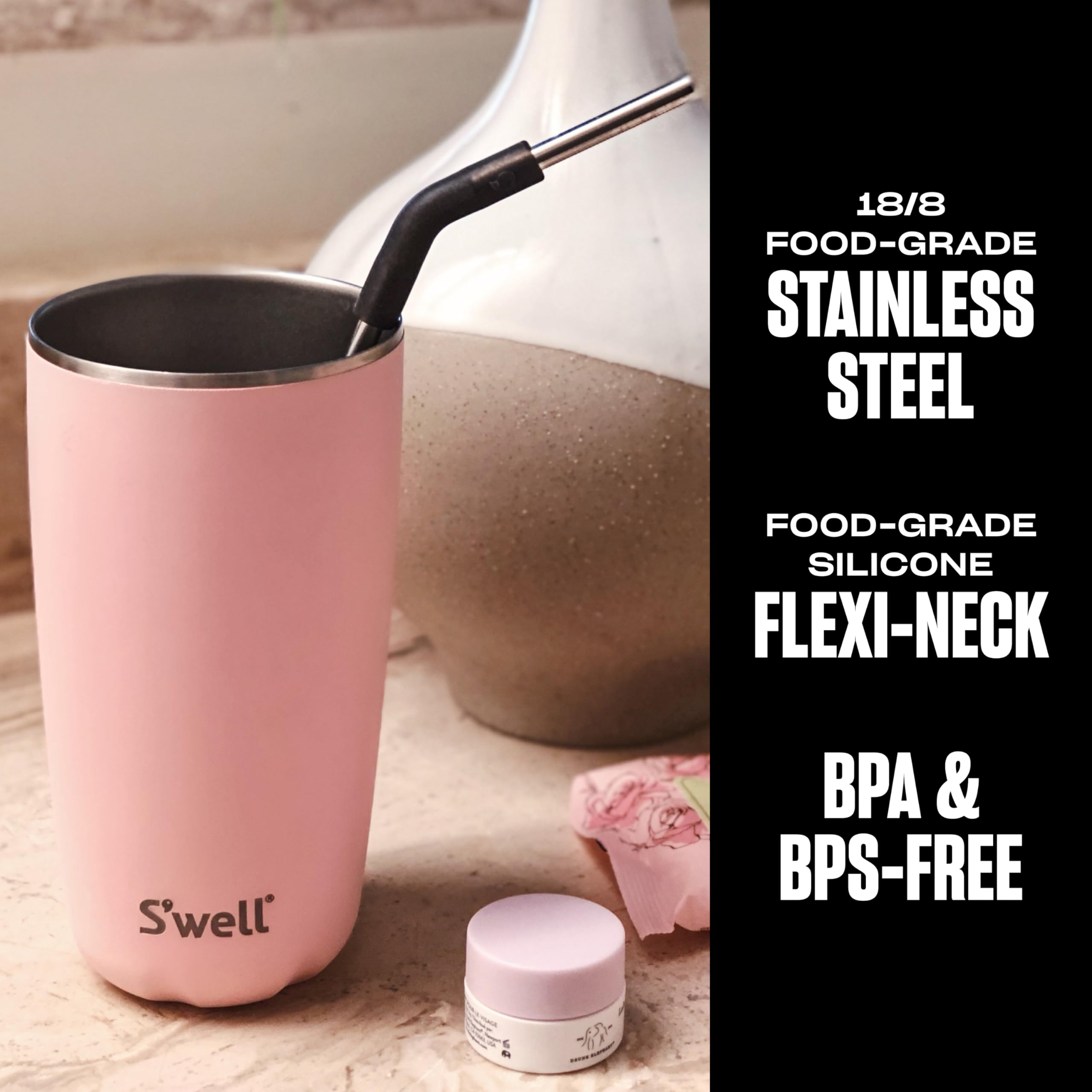 S'well Stainless Steel Straw Set, Includes 4 Straws With Flexi Neck and Straw Cleaning Brush, BPA Free - Image 3