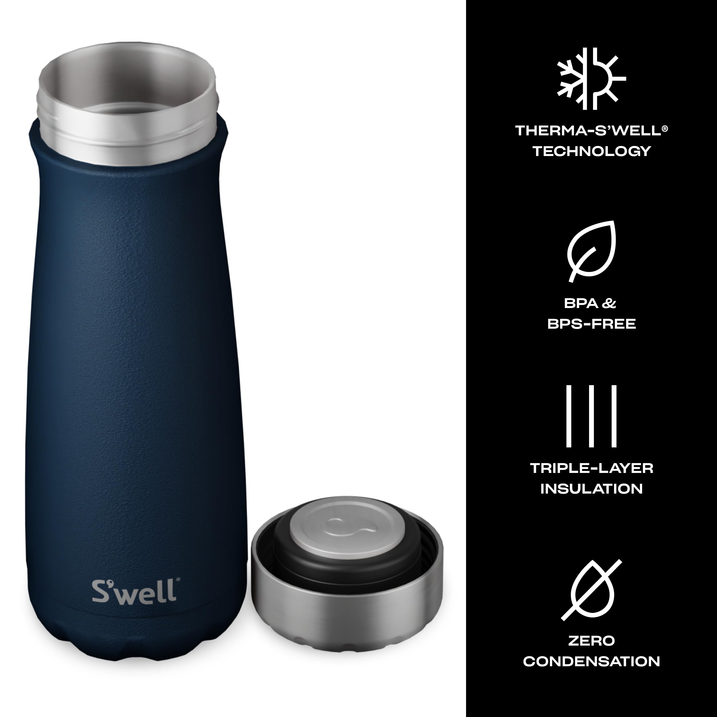 S'well Stainless Steel Traveler, 20oz, Azurite, Triple Layered Vacuum Insulated Containers Keeps Drinks Cold for 36 Hours and Hot for 15, BPA Free, Easy Carrying On the Go - Image 4
