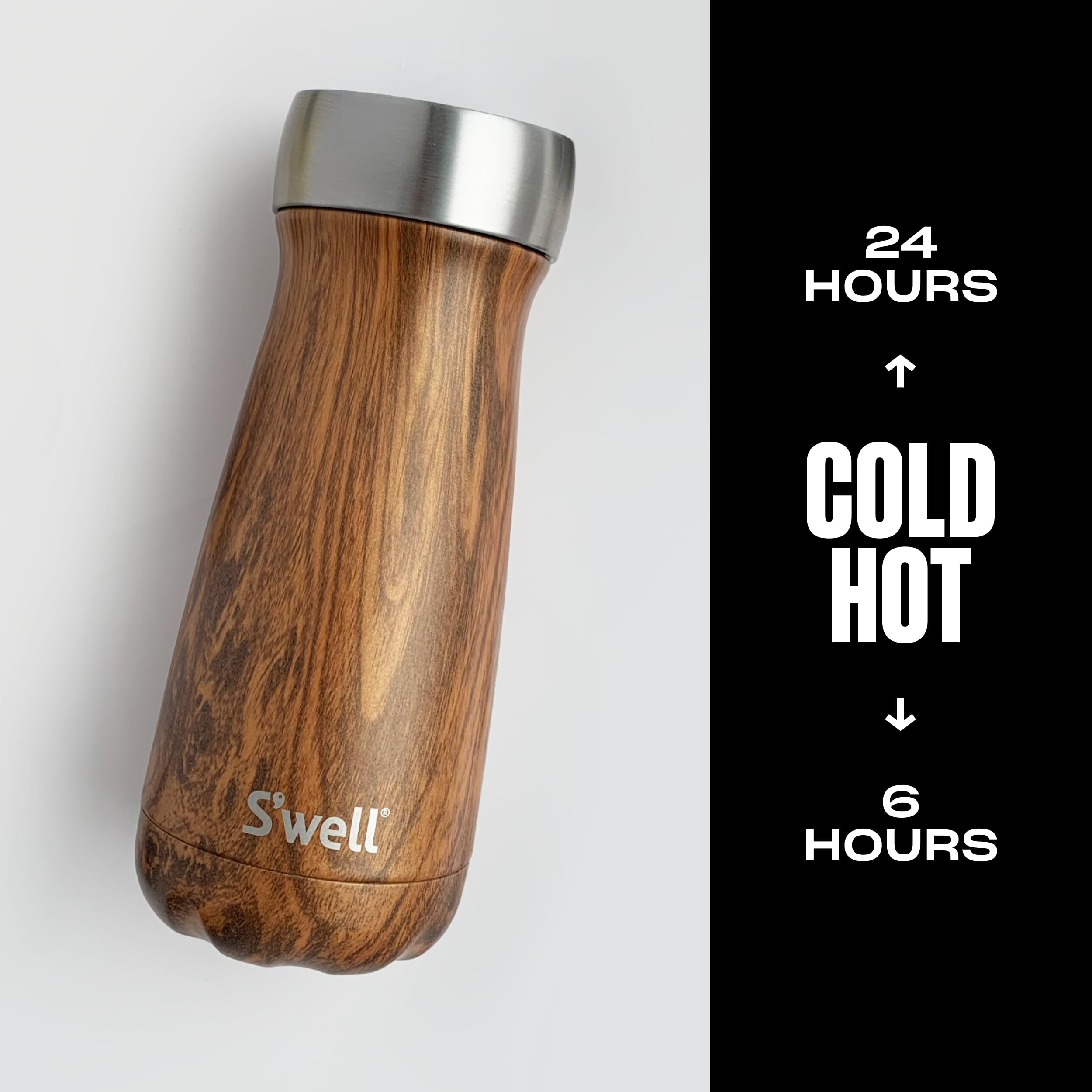 S'well Stainless Steel Traveler with Commuter Lid, 16oz, Teakwood, Triple Layered Vacuum Insulated Containers Keeps Drinks Cold for 24 Hours and Hot for 6, BPA Free, Easy Carrying On the Go - Image 3