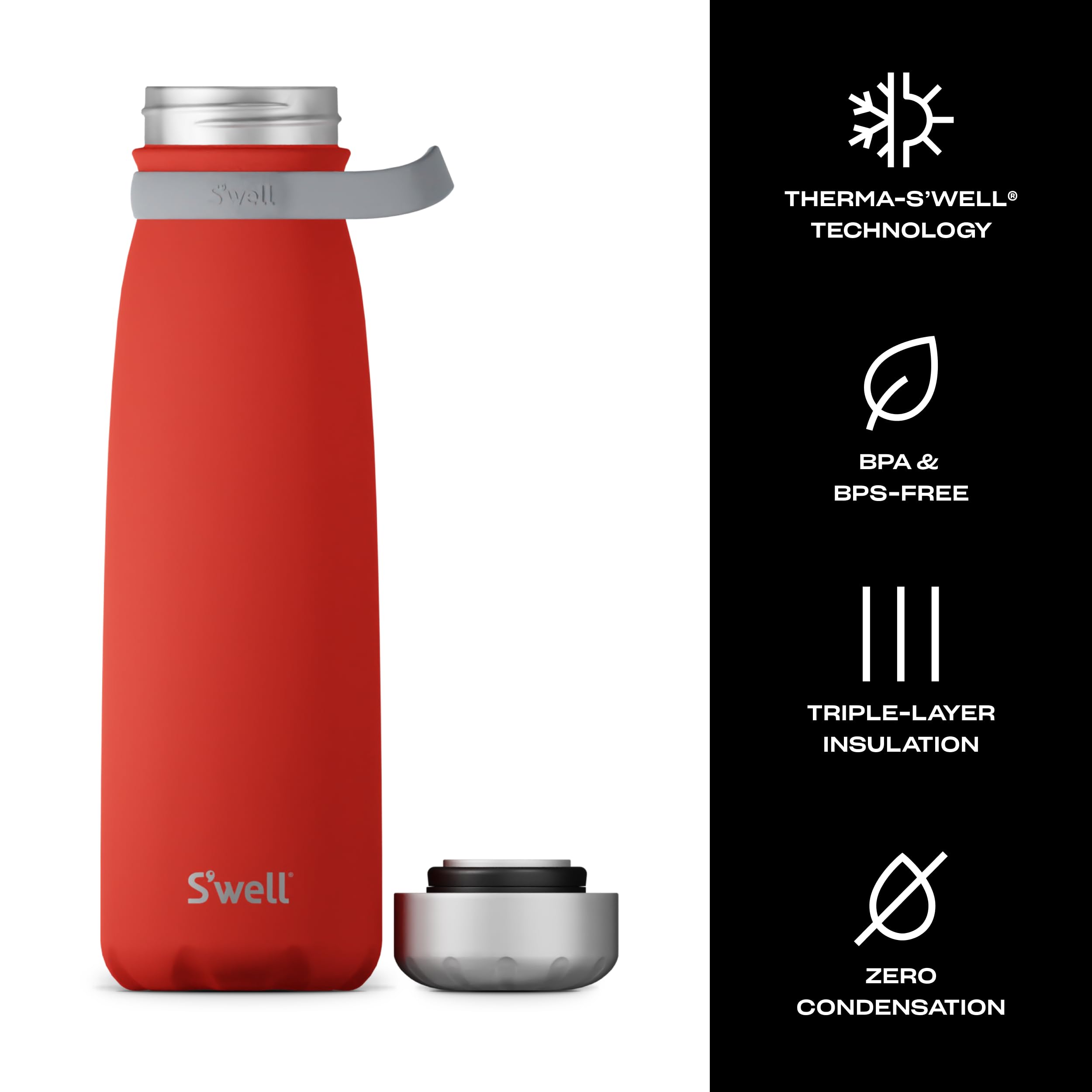 S'well Stainless Steel Traveler With Handle, 40oz, Poppy Red, Triple Layered Vacuum Insulated Containers Keeps Drinks Cold for 60 Hours and Hot for 20, BPA Free, Easy Carrying On the Go - Image 3