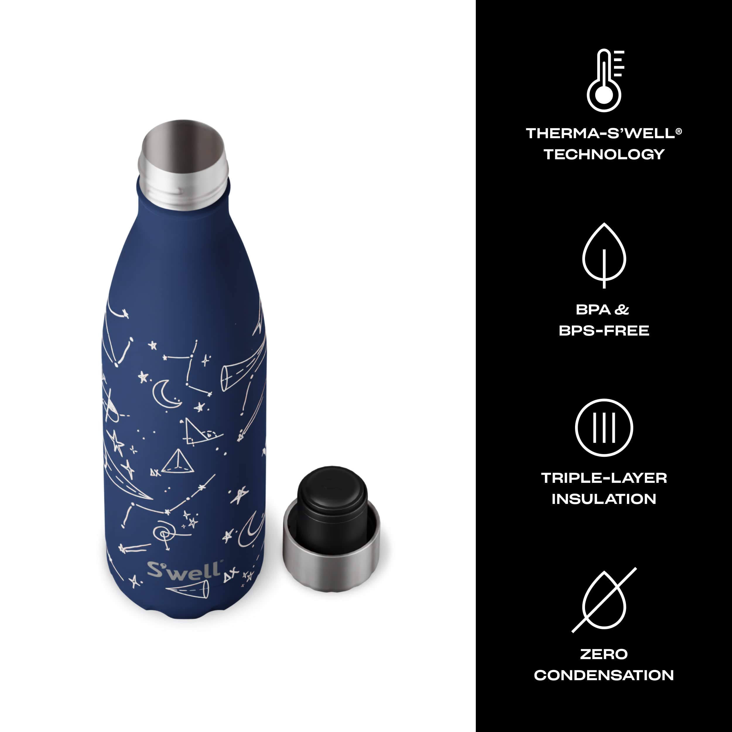 S'well Stainless Steel Water Bottle 17 ounces Midnight Sky Triple Layered Vacuum Insulated Containers Keeps Drinks Cold for 36 Hours and Hot for 18 Perfect for On the Go - Image 3
